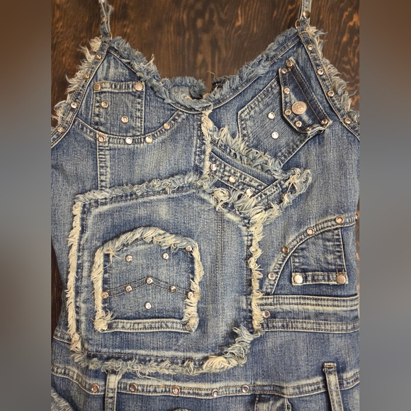 *RARE* Platinum Plush Edgy Blue Denim Patchwork Dress Sz M - Picture 5 of 16